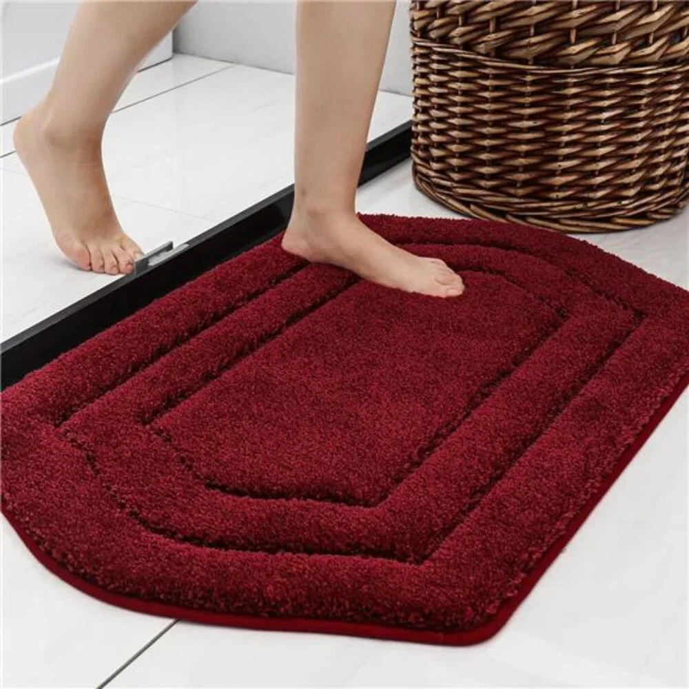 Extra Thick Bath Rug Anti Slip Plush Bathroom Mat Soft Absorbent Red 17x27